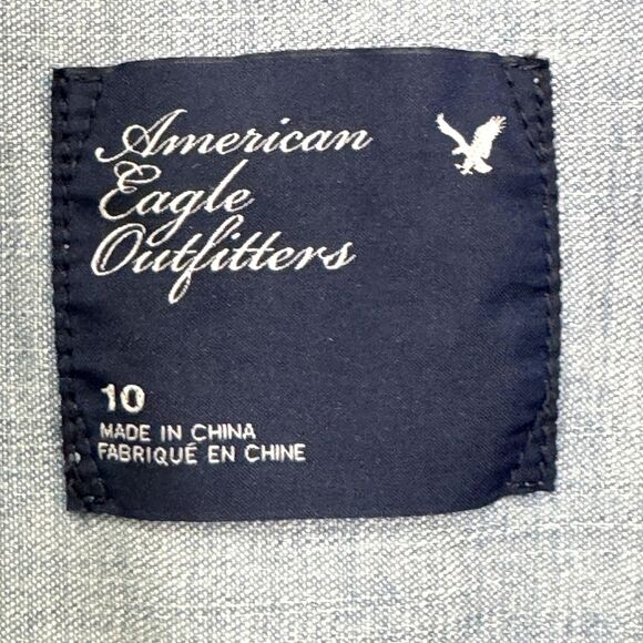 American Eagle Outfitters Shirt Womens 10 Blue Chambray Denim Western Pearl Snap - Picture 3 of 9
